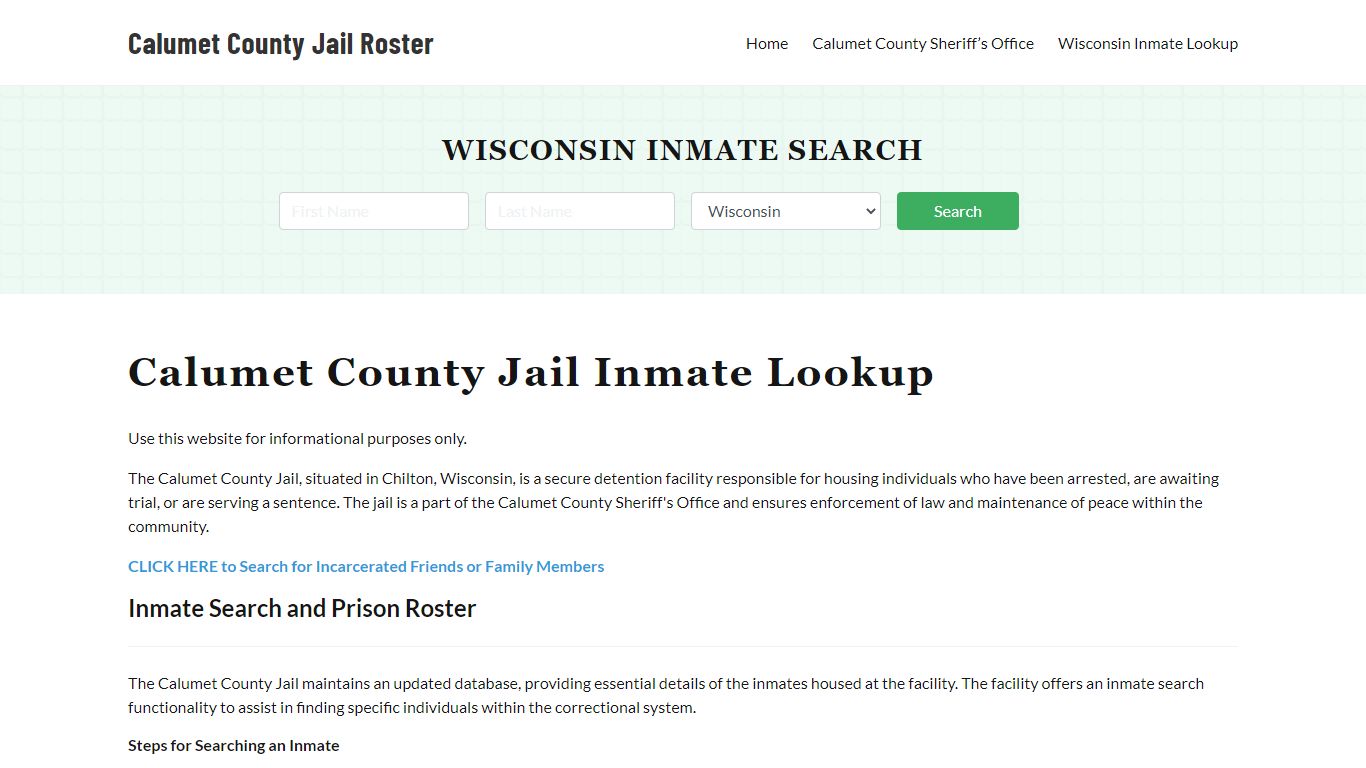 Calumet County Jail Roster Lookup, WI, Inmate Search